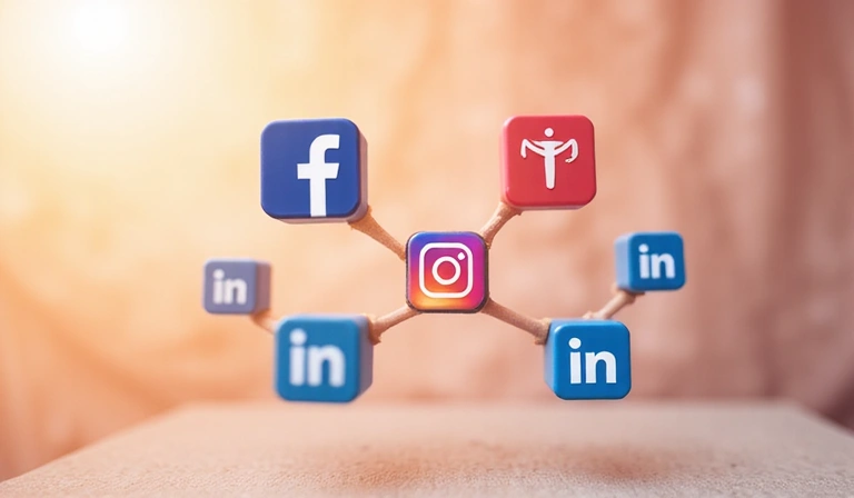 Representación de iconos de redes sociales flotando sobre un fondo difuminado, invitando a la interacción.