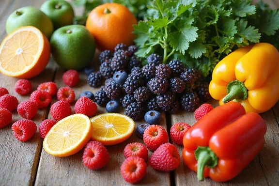 Composición de alimentos frescos y coloridos