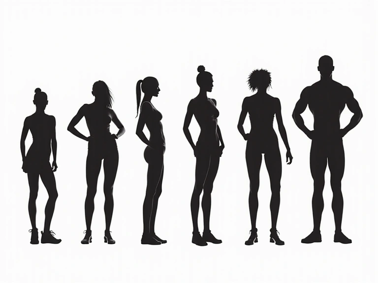 Siluetas de personas en diferentes etapas de fitness, con un enfoque en la salud