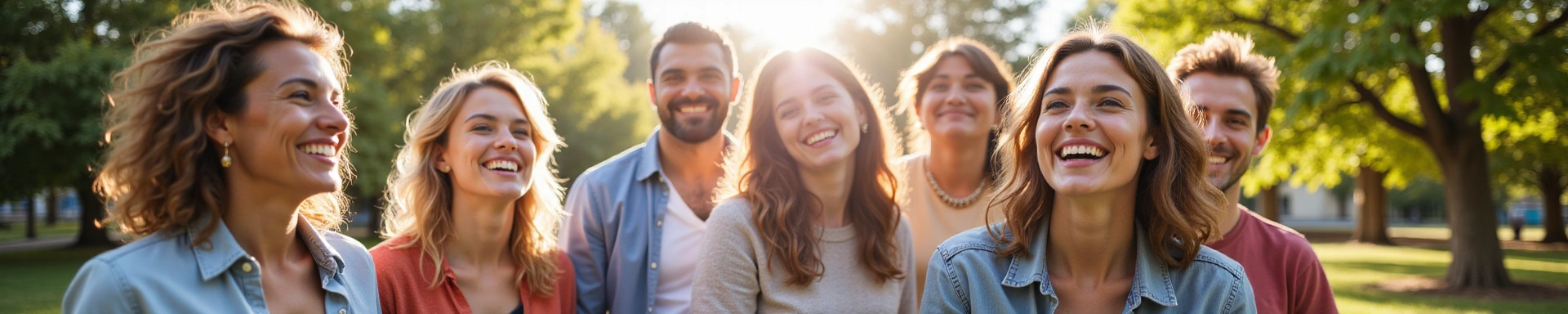 Grupo de personas diversas y felices celebrando su bienestar en un entorno natural